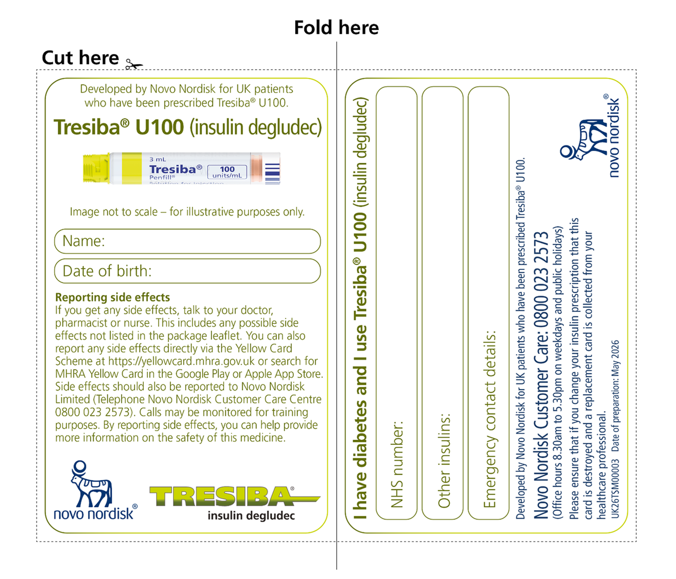 Alt Text: Tresiba® U100 (insulin) safety card